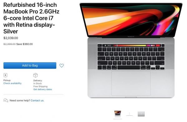 Apple начала продавать восстановленные 16-дюймовые MacBook Pro