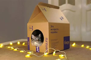 Маркетплейс "Беру" выпустил упаковку, которую можно превратить в коробки-домики для кошек<br />
          
